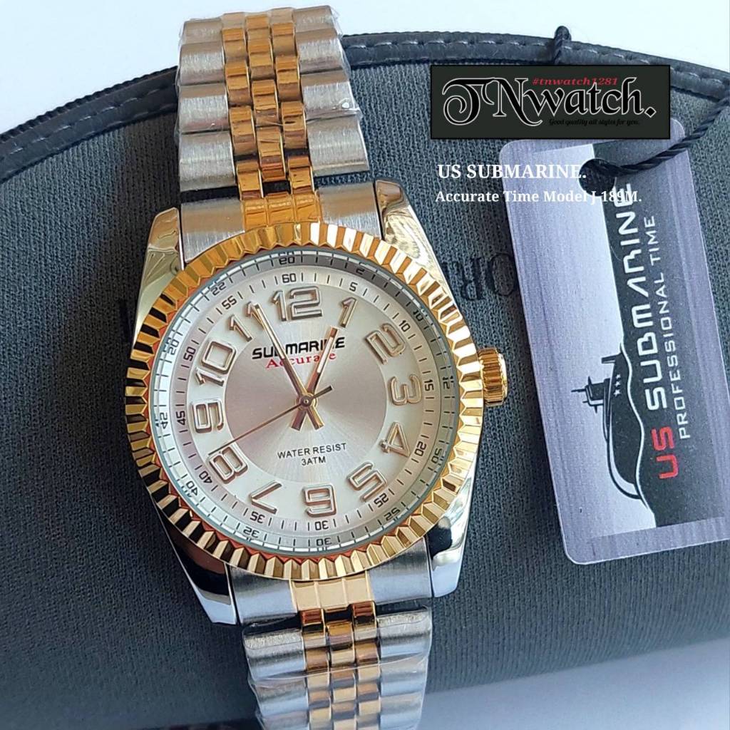 US SUBMARINE รุ่น J-189m นาฬิกาผู้ชาย นาฬิกาข้อมือสายเหล็ก สีเงิน เครื่องควอตซ์ กันน้ำ100%