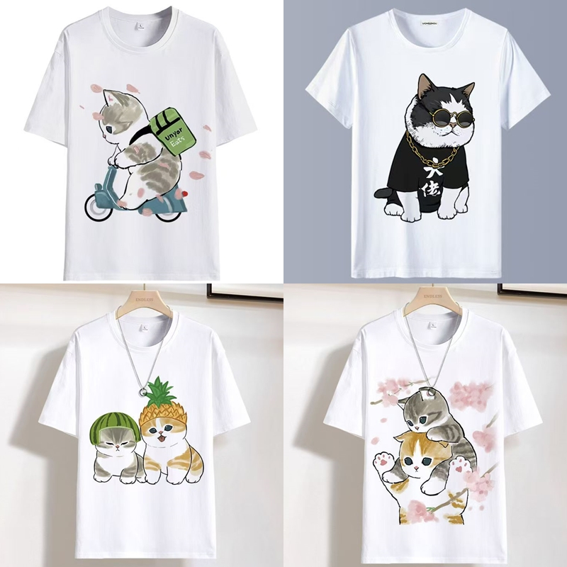 เสื้อยืดลายแมว สีขาวแขนสั้น เสื้อยืดคอกลม ES426-ES430