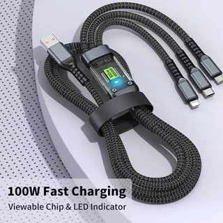 ซื้อ1แถม1 สายชาร์จแบบ 3-in-1 อเนกประสงค์ ชาร์จเร็ว 100W สายชาร์จโทรศัพท์มือถือแบบถัก มีพอร์ต Type-C Micro USB IP