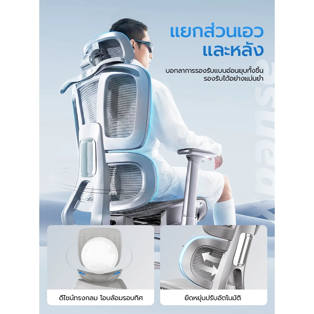 Xpanse LS996 เก้าอี้สุขภาพ ergonomic chair ที่รองหลังยืดหยุ่น หมอนหัวปรับได้ 4D office chair ผ้าตาข่ายระบาย เก้าอี้คอม thumbnail 4