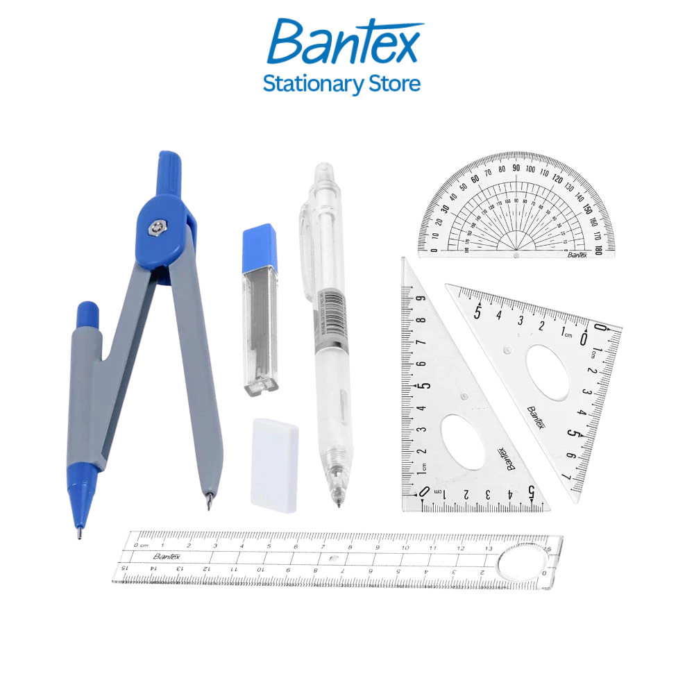 Bantex ชุดเรขาคณิต วงเวียน ไม้โปรแทรกเตอร์ ไม้บรรทัด เซ็ต 8 ชิ้น Compass ruler