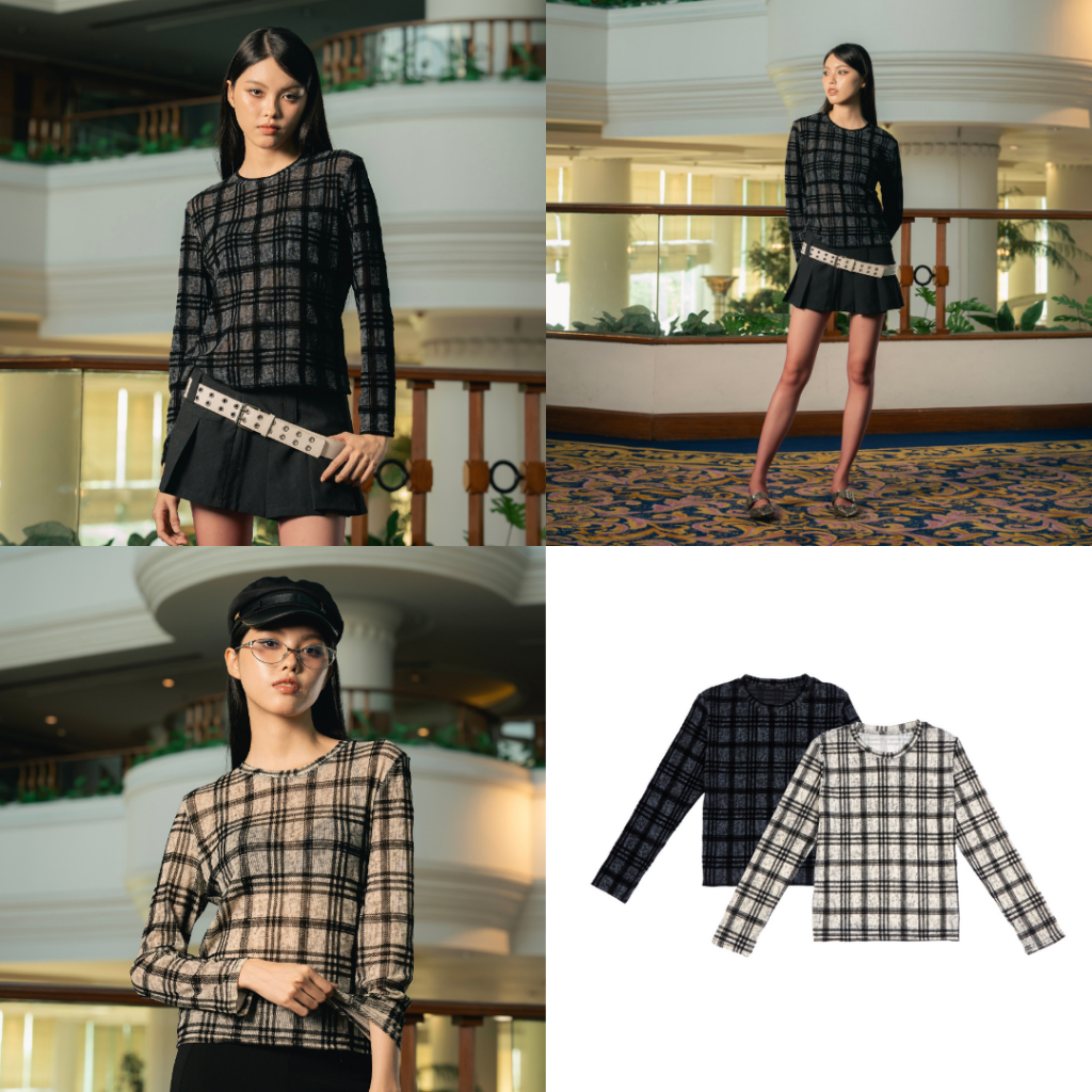 EVERYDAY - Scott Top เสื้อแขนยาวลายสก็อตผ้าซีทรู (Q)