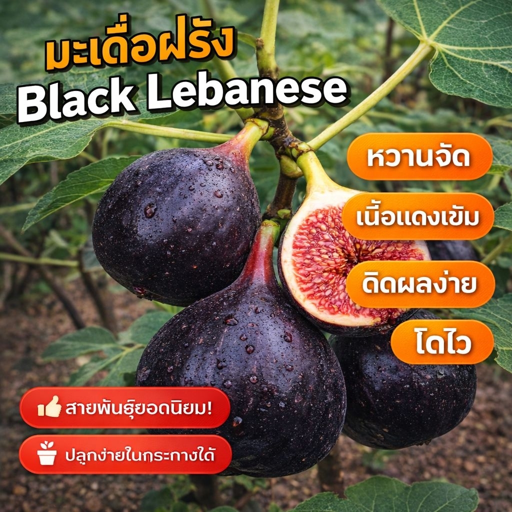 มะเดื่อฝรั่ง Black Lebanese แบล็คเลบานอน ขนาดต้นประมาณ 50-60 cm | เนื้อแดงเข้ม หวานจัด ติดผลง่าย