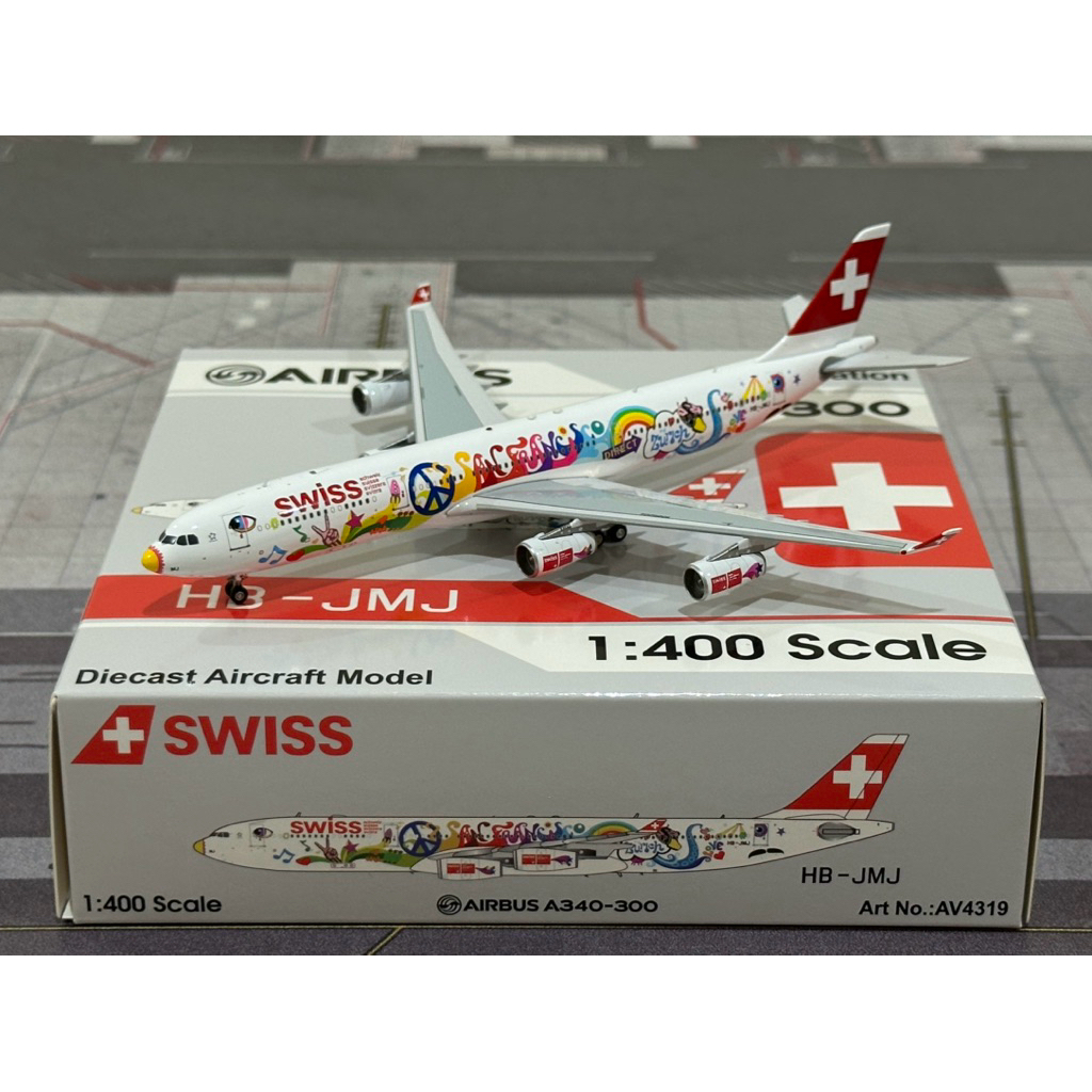 โมเดลเครื่องบิน Swiss A340-300 HB-JMJ Scale 1:400 By Aviation400