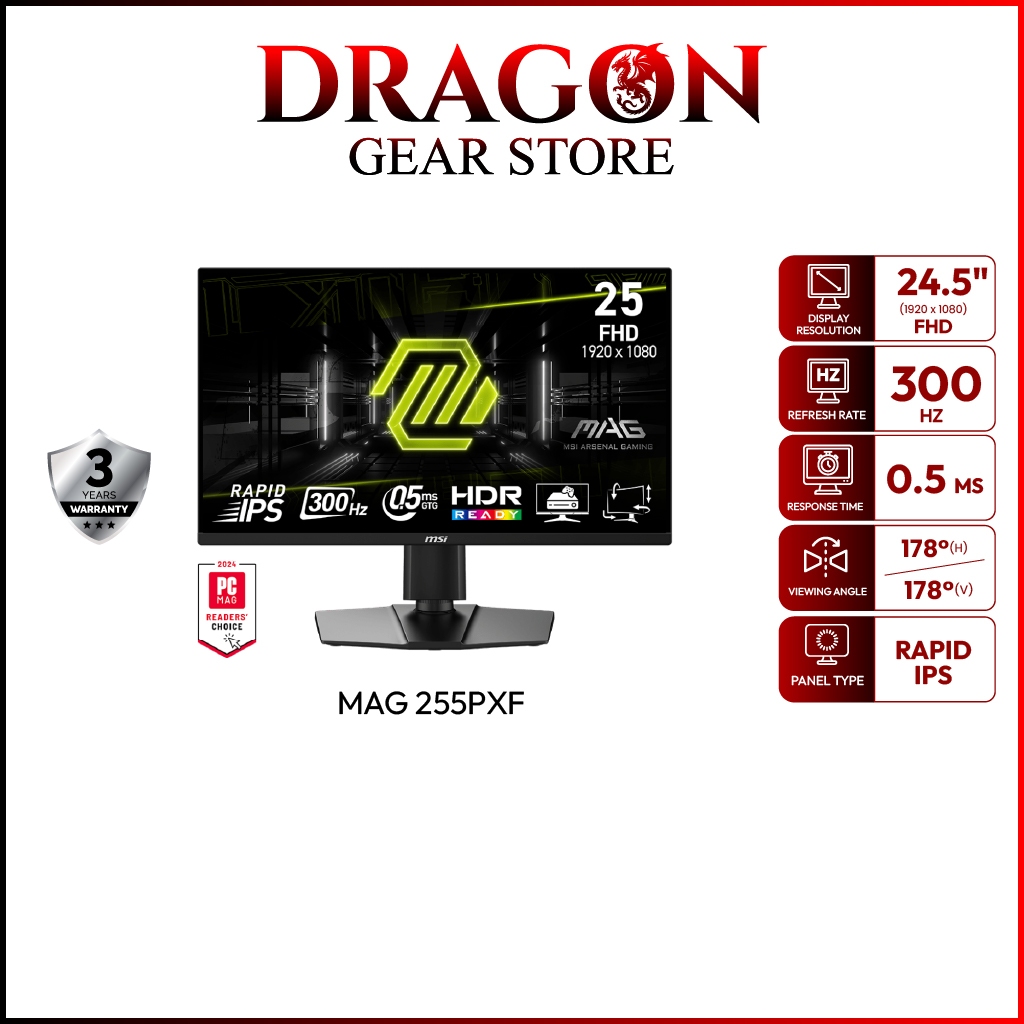 MSI MONITOR MAG 255PXF | 24.5" | Rapid IPS | FHD | 300Hz | 0.5ms (จอคอมพิวเตอร์)