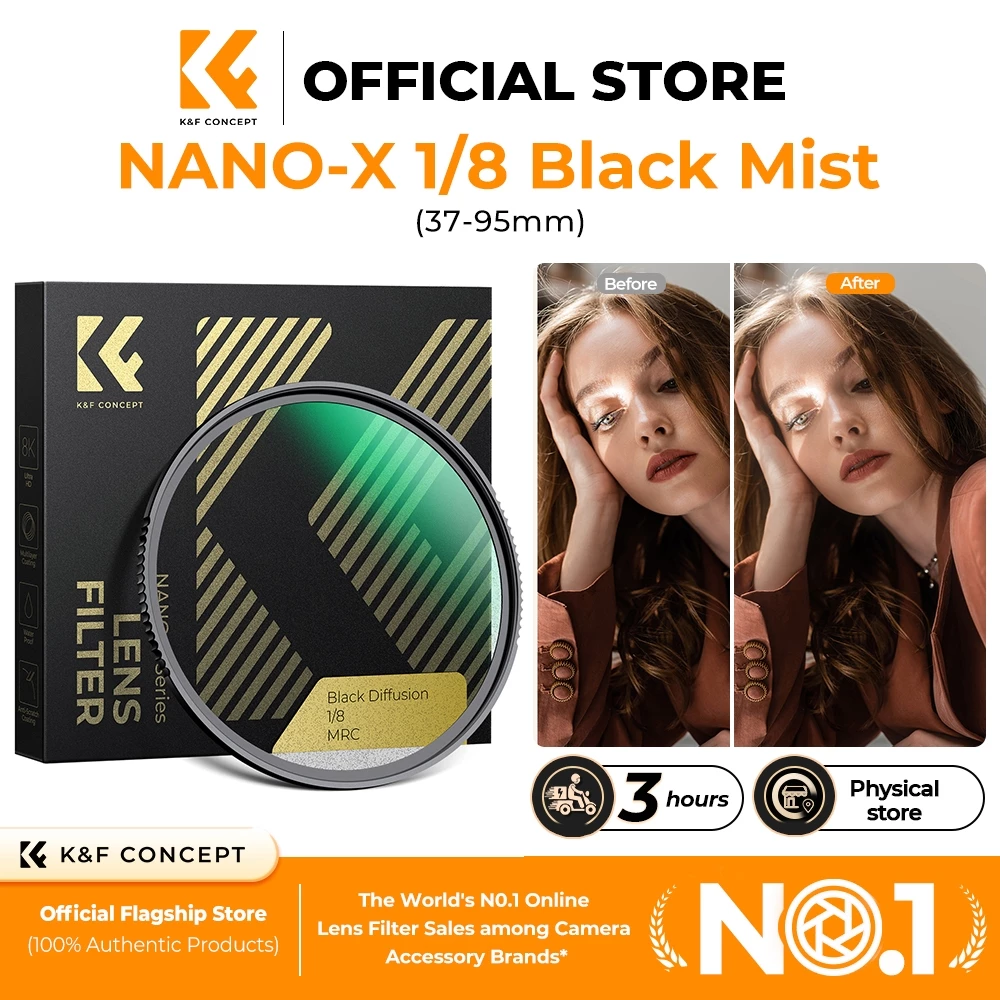 K&F CONCEPT NANO-X Series 1/8 สีดำกรองแสงแก้วใสพิเศษกันน้ำป้องกันแสงสะท้อนฟิล์มสีเขียว