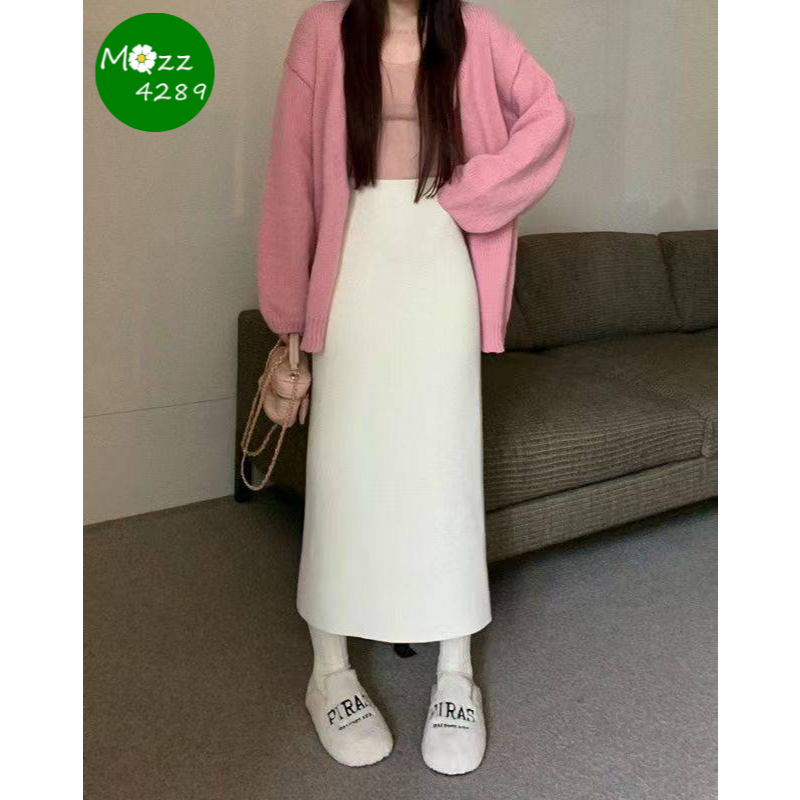 MQzz4289 *พร้อมส่ง* กระโปรงยาวไหมพรม ทรงตรงเข้ารูปสวย ยืดได้ ใส่สบาย Freesize