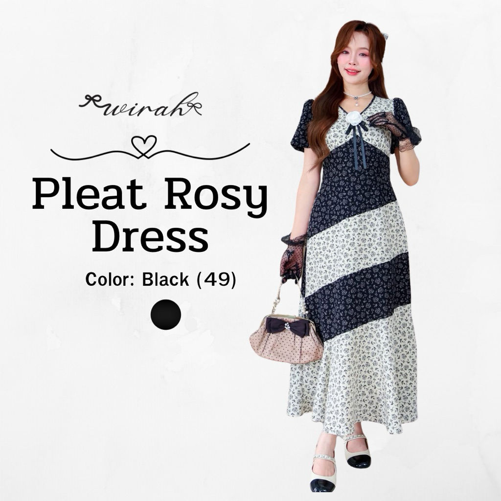 DW434 Rosy Rose Maxi Dress ชุดเดรสยาวผ้าเรย่อนพิมพ์ลายดอกกุหลาบ เข้ารูปทรงสวยใส่สบาย