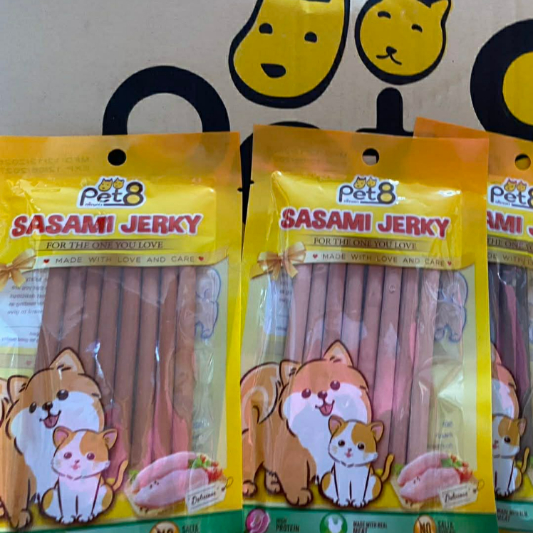 pet8 ขนมสุนัขแสนอร่อย sasami jerky ขนมหมาแสนอร่อย หลากรสชาติ pet8 ขนาด 45 กรัม