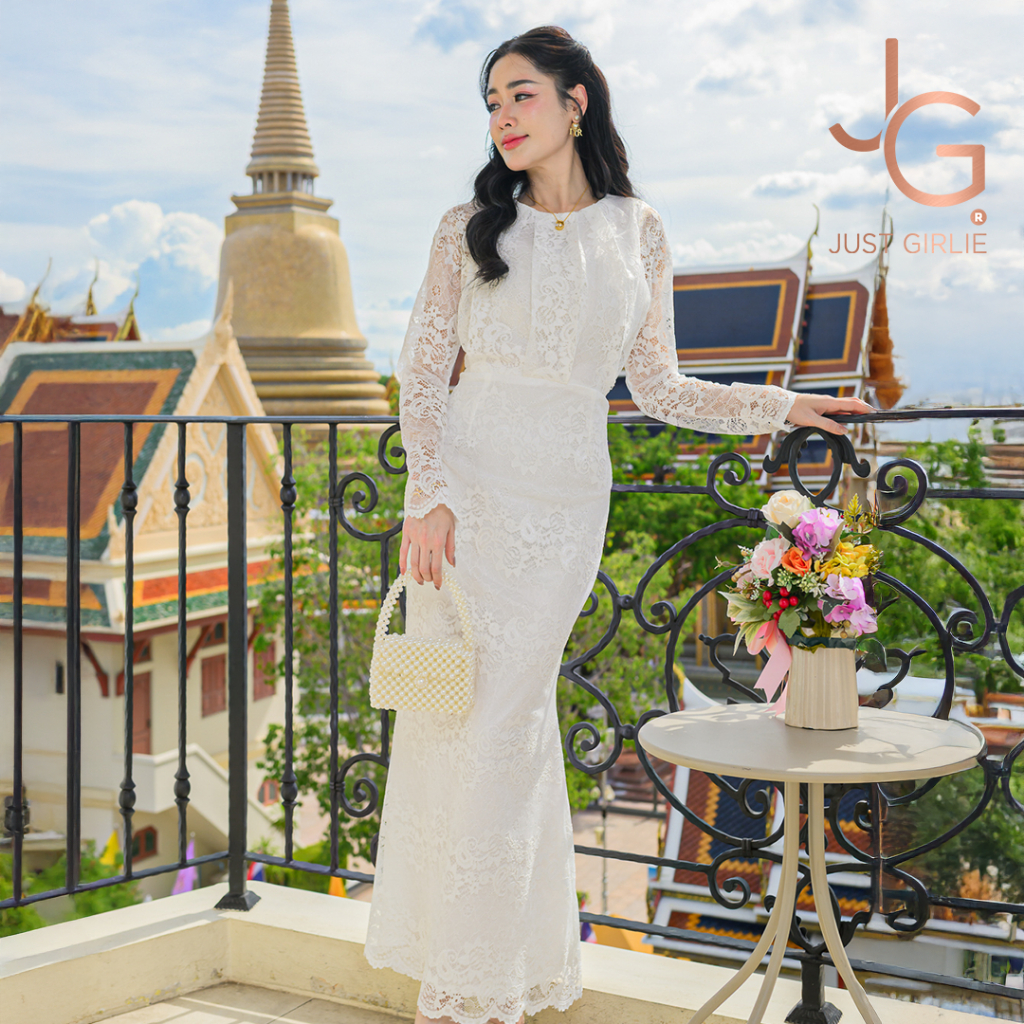 🔥Hot🔥Dress Pandora เดรสยาวผ้าลูกไม้สวย ดีไซน์แขนยาว ทรงสวยเรียบหรูดูแพง ใส่งานบุญ ใส่ออกงาน ด้วยราคาเบาๆ มีไซส์ S M L XL