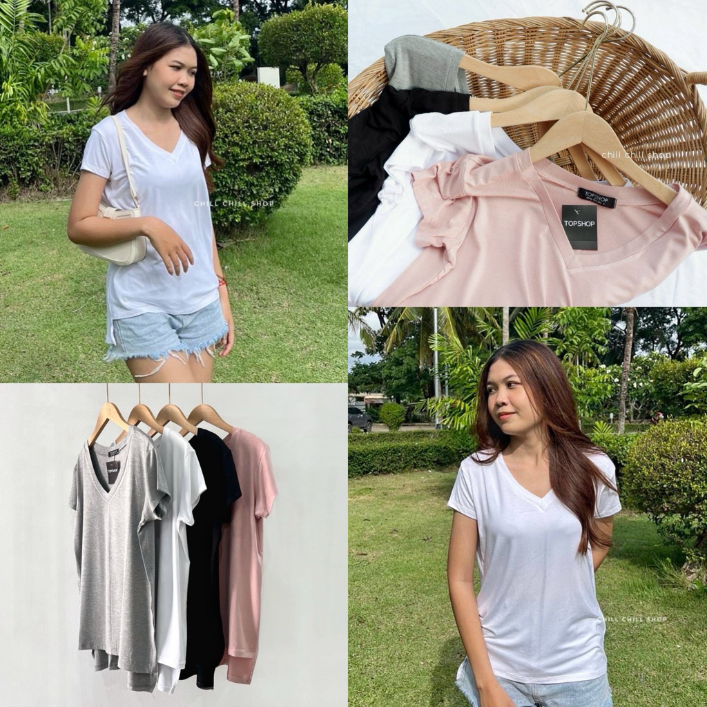 เสื้อยืดคอวีหน้าสั้น หลังยาว ผ้าเรย่อนเนื้อนิ่มเด้ง