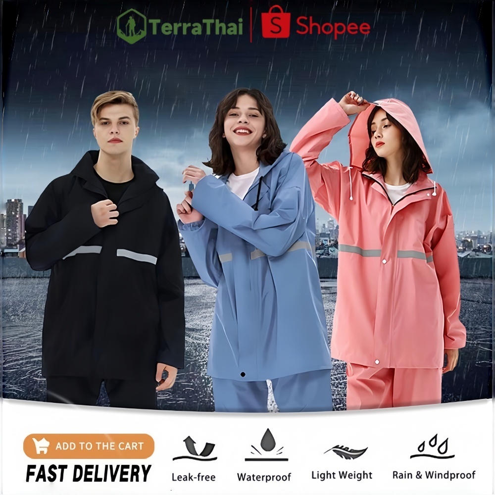 Terrathai ชุดกันฝน raincoat เสื้อกันฝน(เสื้อผ้า + กางเกง）