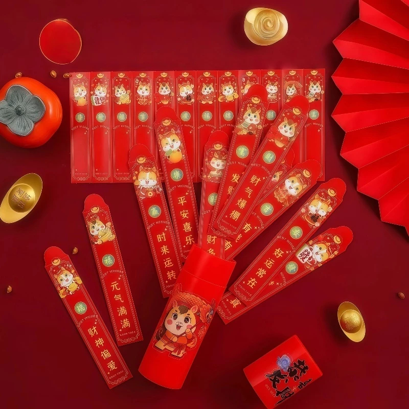 ชุดซองอั่งเปาจับฉลาก 12 ชิ้น  ซองตรุษจีน ของขวัญเทศกาลตรุษจีนสุดสร้างสรรค์ ปีม้า โชคดี วาด ซองแดง - รูปที่ 2