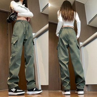 กางเกงขายาวผู้หญิง ทรงเอวสูง ขากว้าง ทันสมัย มีกระเป๋าข้างเพ…