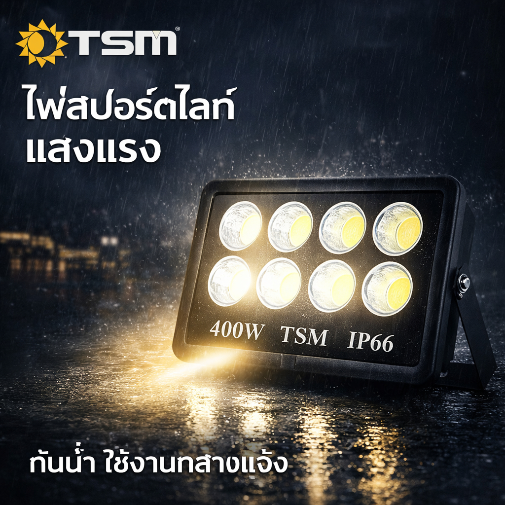 ไฟสปอร์ตไลท์ LED COB 100W 200W 300W 400W แสงขาว 6500K IP66 กันน้ำ สว่างมาก