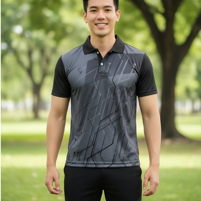 ***ของแท้ส่งไว** เสื้อคอปก   เสื้อกีฬาชาย    SA304  SA302 SPORT DAY ผ้าไมโครพิมพ์ลาย ทรงสวย ใส่สบาย เสื้อสีดำ