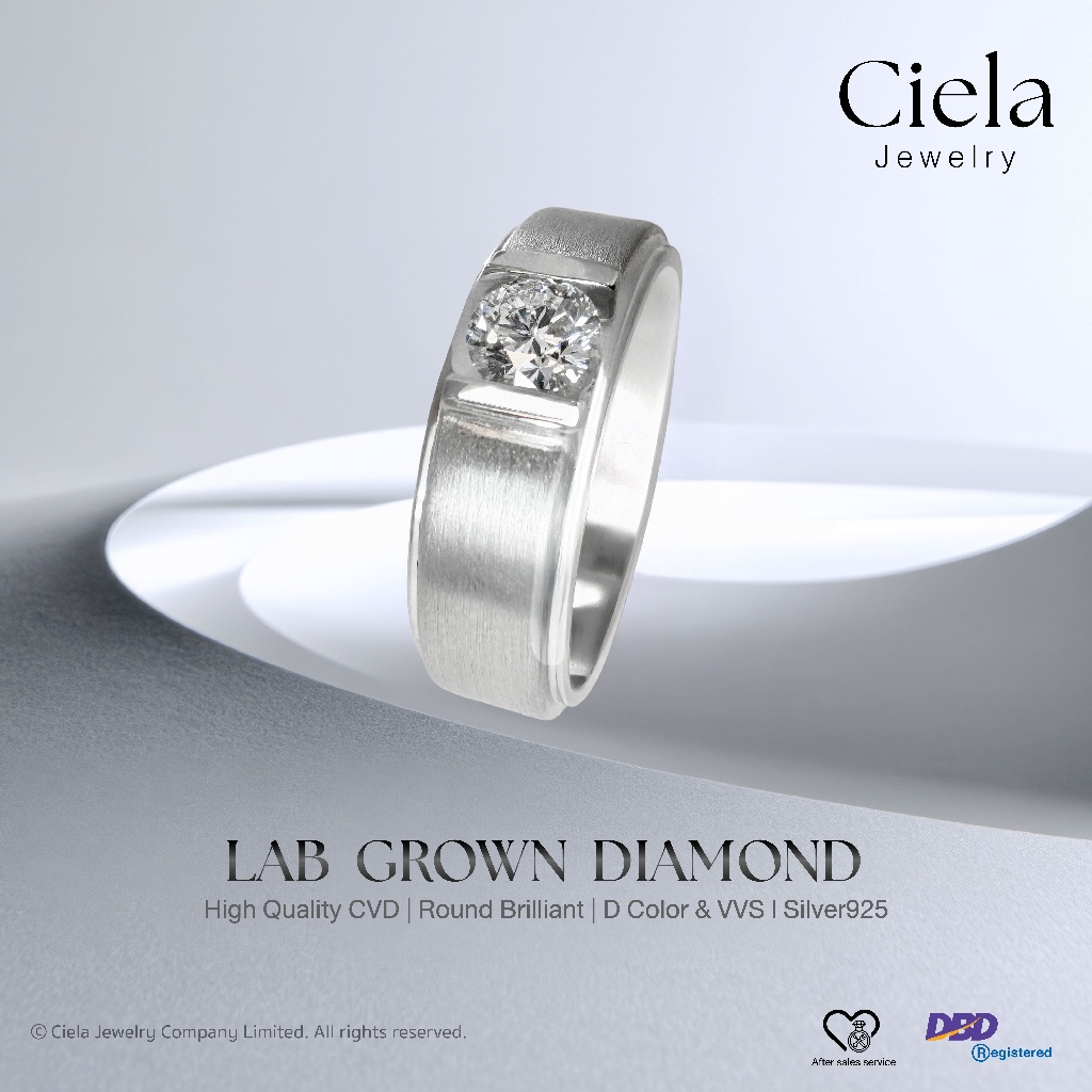 𝐂𝐢𝐞𝐥𝐚 𝐉𝐞𝐰𝐞𝐥𝐫𝐲 แหวนเพชรชาย เพชร Lab Grown CVD (Cert.IGI) 0.4 กะรัต น้ำ 100 VVS2 Ideal Cut Silver925