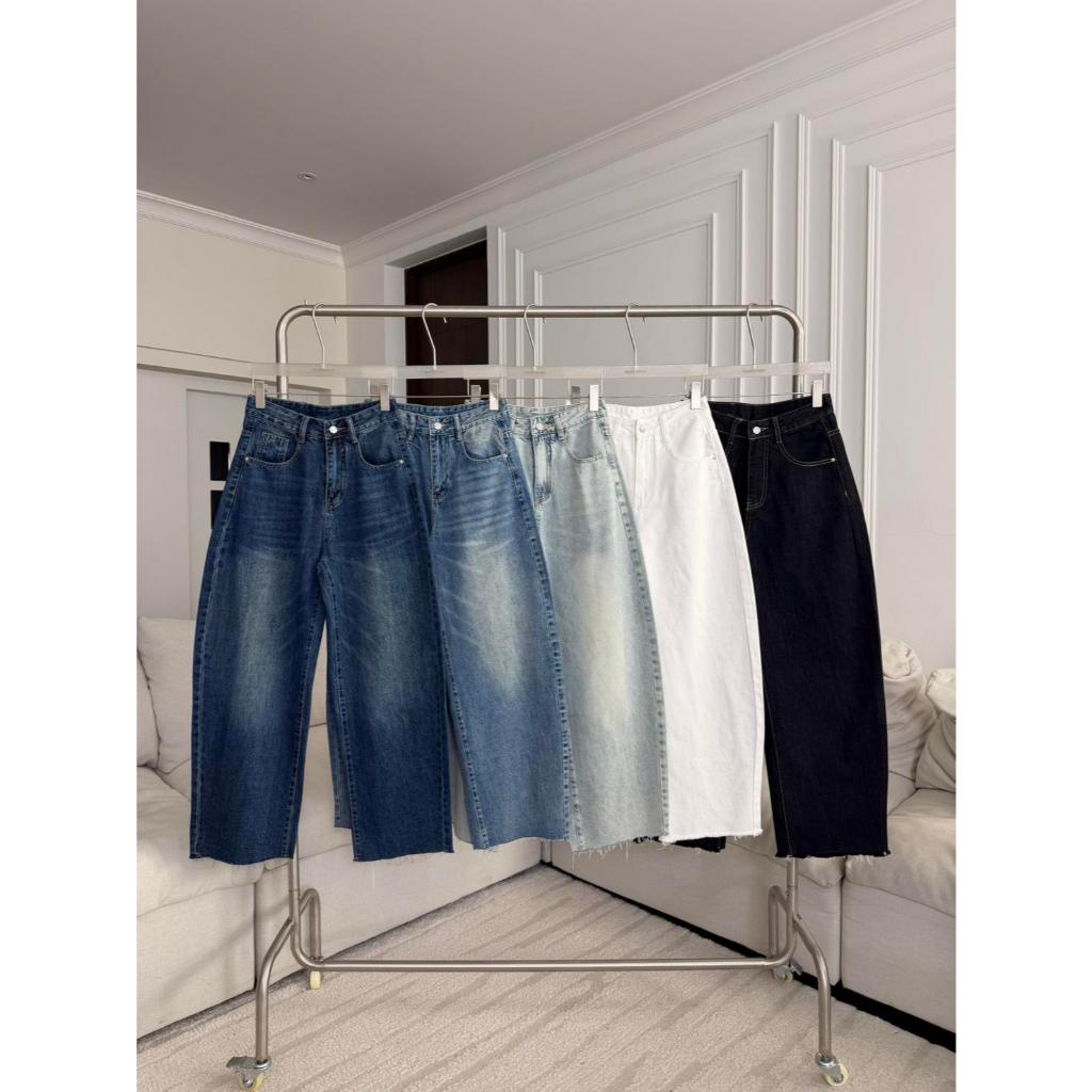 PTJ30326 Elena Barrel กางเกงยีนส์ขากระบอกบาเรลปักโลโก้ PROMTHONG