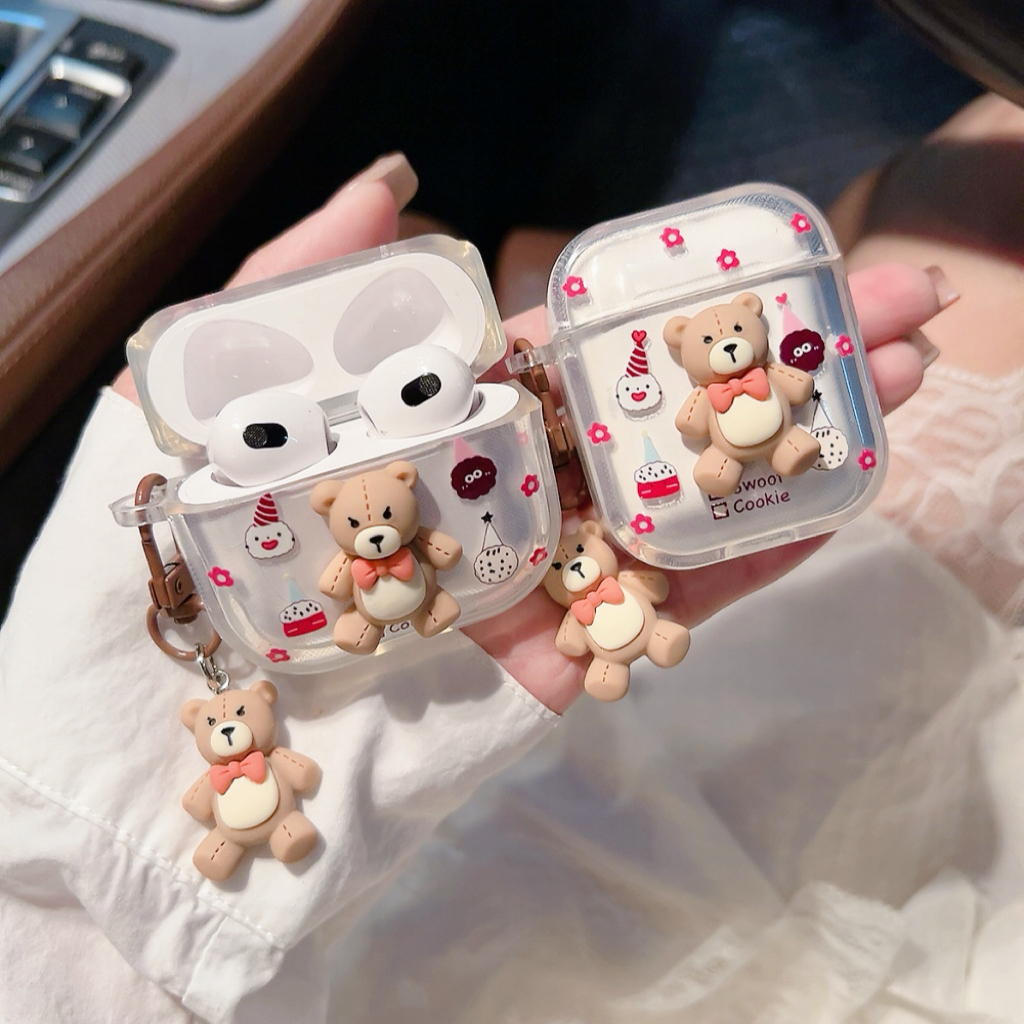 เคสหูฟังAirpods4 หมีดอกไม้  เคสใสการ์ตูนนูน  Airpods3 เคสหูฟังบลูทูธ gen gen1 gen2 เคสหูฟังไร้สาย Pr