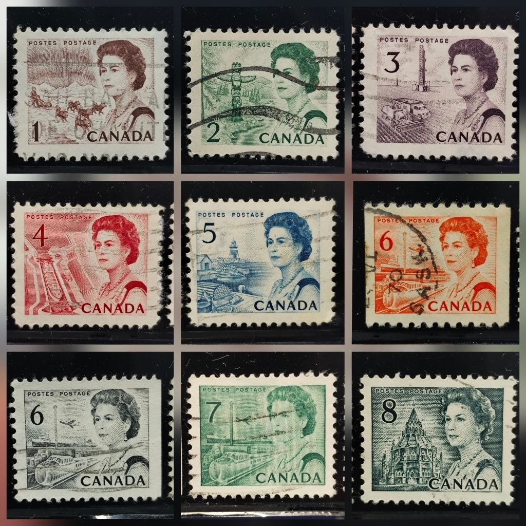 💥 1967-73 / Canada, Queen Elizabeth II, Centennial, Set of 9 stamps / ชุดที่ 1
