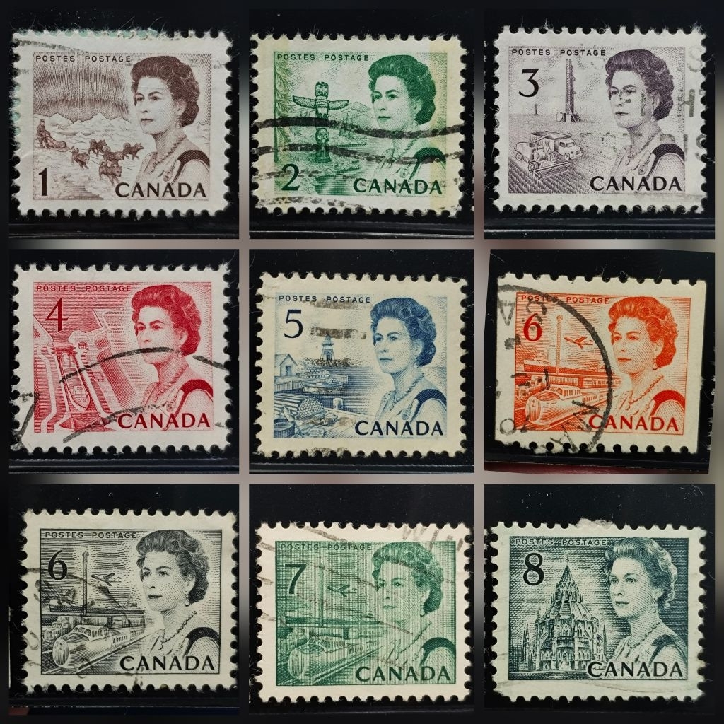 💥 1967-73 / Canada, Queen Elizabeth II, Centennial, Set of 9 stamps / ชุดที่ 2