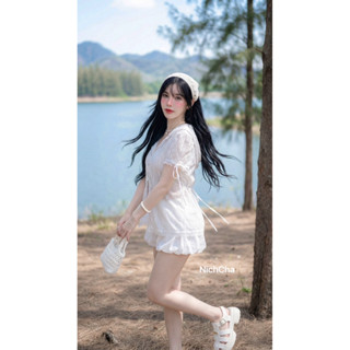 Phapassz -ผ้าโรซี่ลายลายดอกมินิมอล Set2ชิ้น เสื้อแขนตุ๊กตาฮู…