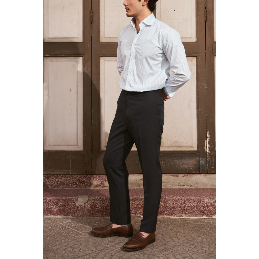 [Code20%ทักแชท]The Finery – The Regent Trouser กางเกงขายาว เอวสูง สีกรม Navy | Slim Fit | เอวปรับได้ด้วย Elastic & กระดุ – โปรปัง