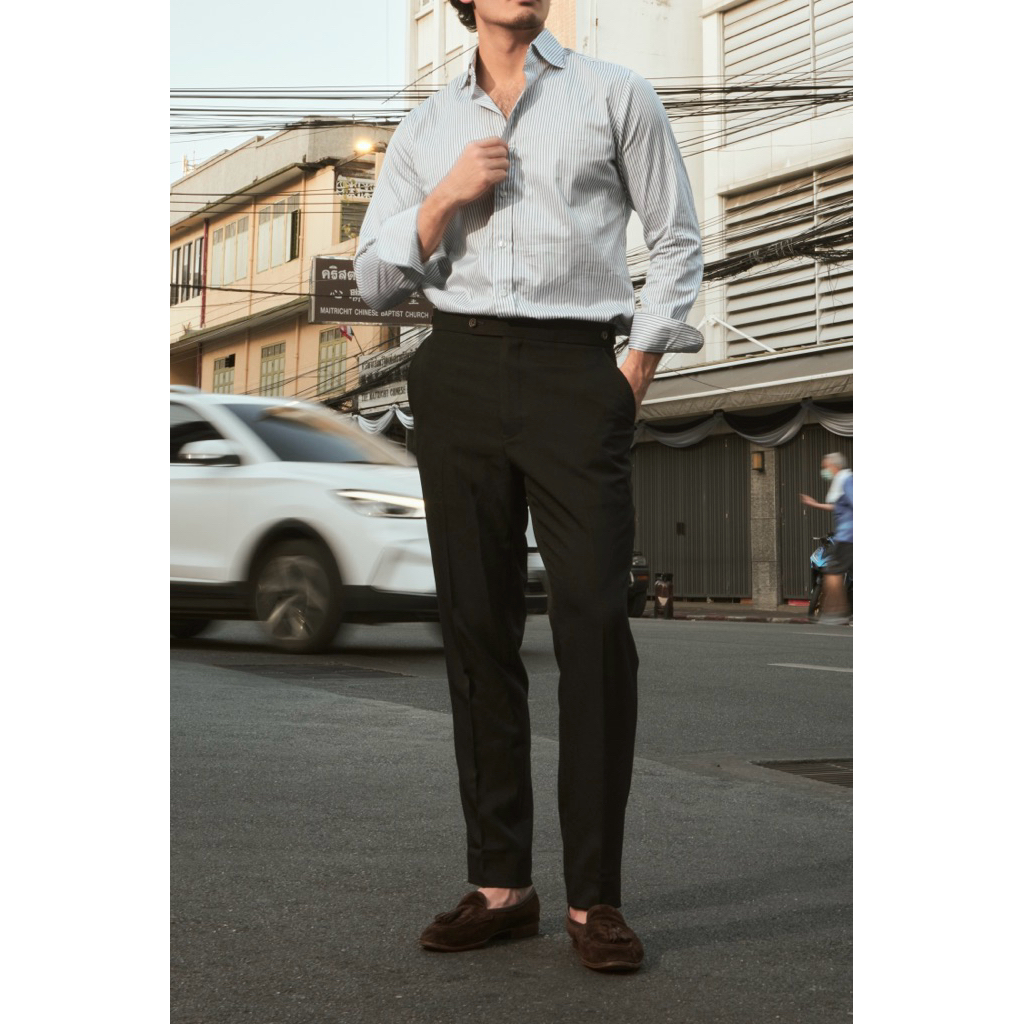[Code20%ทักแชท] The Regent Trouser กางเกงขายาว เอวสูง สีดำ Black | Slim Fit | เอวปรับได้ด้วย Elastic & กระดุม