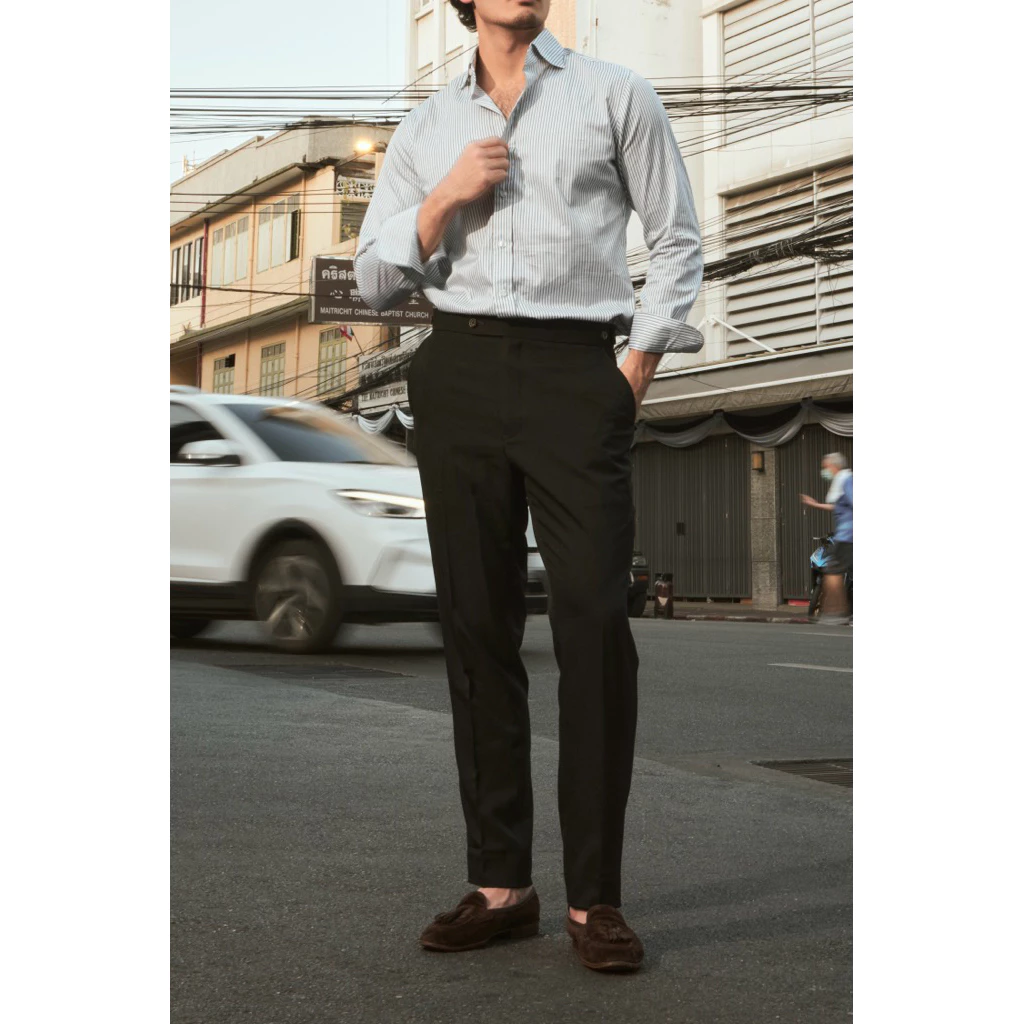 [Code20%ทักแชท] The Regent Trouser กางเกงขายาว เอวสูง สีดำ Black | Slim Fit | เอวปรับได้ด้วย Elastic & กระดุม