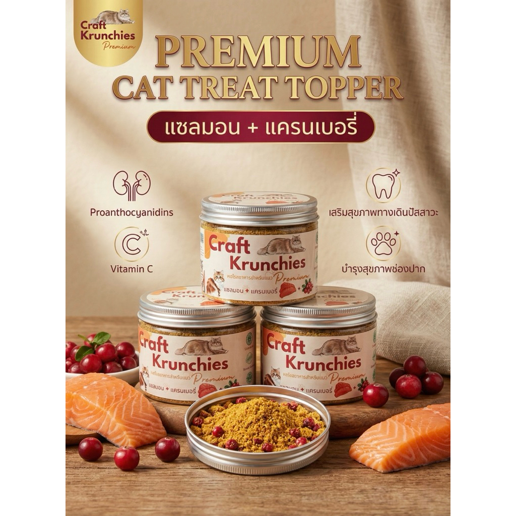 ผงโรยอาหารแซลมอน+แครนเบอรี่ สำหรับแมวทานยาก วิตามินเต็มคำ!! ขนาด 50 กรัม