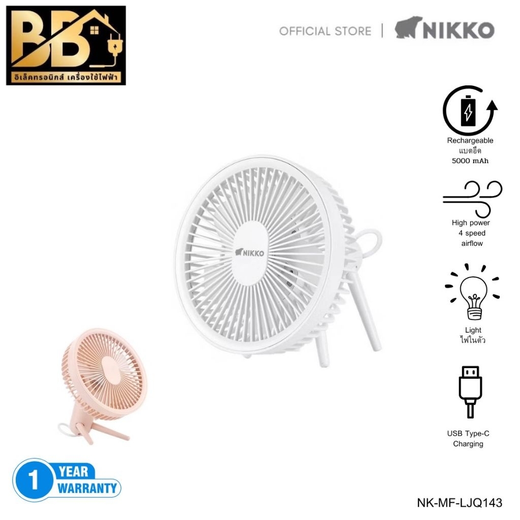 นิกโก้ พัดลมอเนกประสงค์พร้อมโคมไฟ ขนาด 6 นิ้ว(NIKKO Multi-function Fan) สีขาว