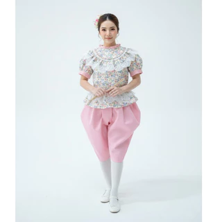 BG012 รุ่นจันทร์สุดา ชุดไทยเด็ก เสื้อลูกไม้ อ่อนหวานน่าเอ็นดู ชุดนางในวรรณคดี ทำบุญ งานทอดผ้าป่า เข้าพรรษา สีชมพู อนุบาล