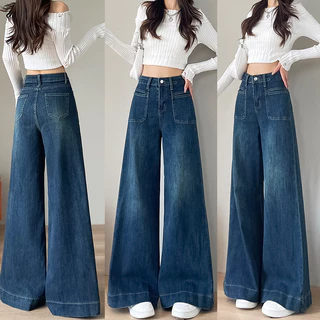 S-5XL กางเกงยีนส์ผู้หญิงเอวสูงสีกรมเข้ม ผ้าคุณภาพดี ทนทาน ตัดทรงตรง ใส่สบาย มีครบทุกไซส์