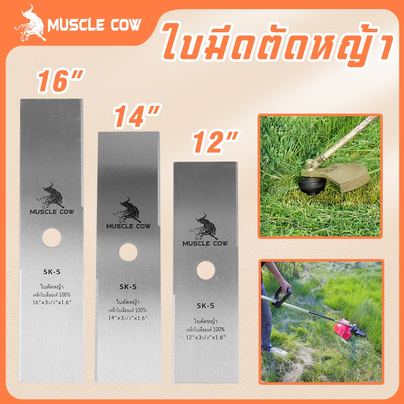 MUSCLE COW ใบมีดตัดหญ้า ใบมีดตัดหญ้าเหล็กคุณภาพสูง ใบมีดความแข็งแรงสูง SK5 ขนาด 12-16 นิ้ว ความหนา 1.6 มม