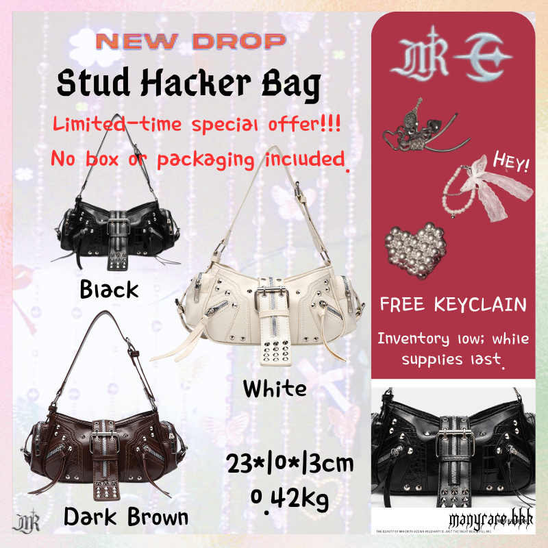 [Limited Edition]Manyrare.bkk Stud Hacker Bag Black/White/Dark Brown