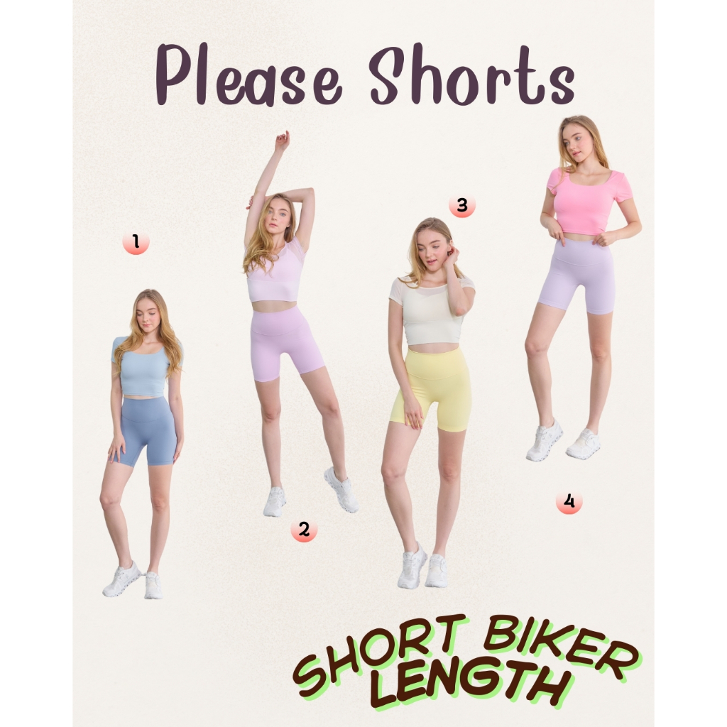 Please Shorts กางเกงออกกำลังกาย ขาสั้น ยาว2ส่วน Biker สั้น มี 14 สี เอวสูง เป้าสามเหลี่ยม  ผ้าแห้งไวยืดหยุ่นดี /พร้อมส่ง