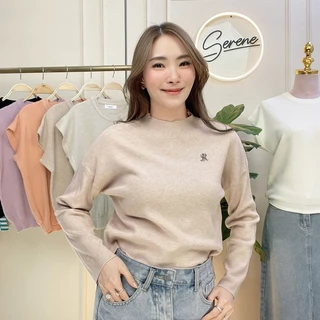 Serene's Choice เสื้อคอปีน แขนยาว ผ้าไหมพรม ผู้หญิง High Neck Knit Sweater ปักโลโก้ Serene