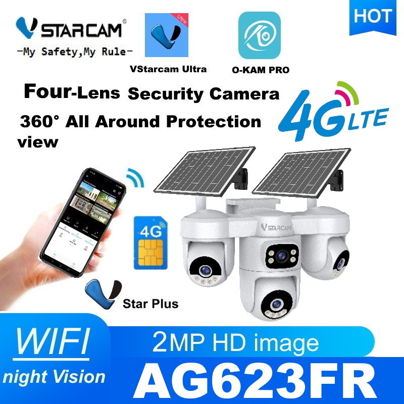 Vstarcam AG623FR ใหม่ ( 4 เลนส์ - รองรับซิม 4G ) ความละเอียด 2 ล้านพิกเซล (1296P) กล้องวงจรปิดไร้สาย