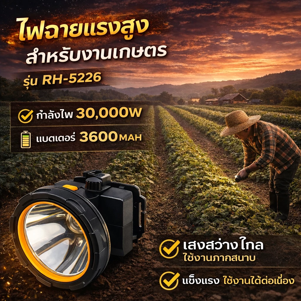 ไฟฉายคาดหัว RH-5226 30000W แบตเตอรี่ 3600mAh ชาร์จ Type-C thumbnail 4