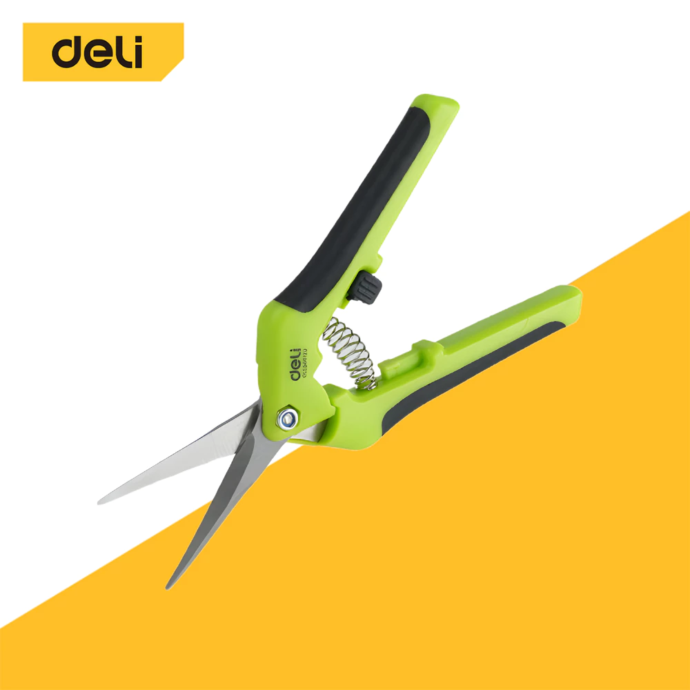 Deli กรรไกรตัดแต่งกิ่ง กรรไกรตัดแต่งกิ่ง 6.5 นิ้ว ด้ามยางกันลื่น ปลอดภัยด้วย Safety Lock Pruning Shears