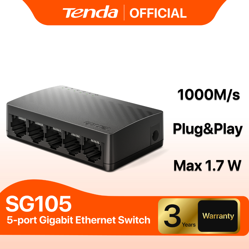 Tenda SG105M สวิตซ์ฮับ Gigabit Switch Hub 5 พอร์ต 10/100/1000Mbps LAN Desktop เสียบแล้วใช้ได้เลย