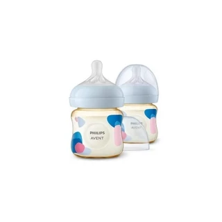 แพ็กคู่ (2 ขวด) Philips Avent ขวดนม PPSU สีชา 4 oz. รุ่น Natural ฟิลลิปส์ เอเว้นท์ คอกว้าง จุกเสมือนนมแม่ ปลอดสาร BPA ไม