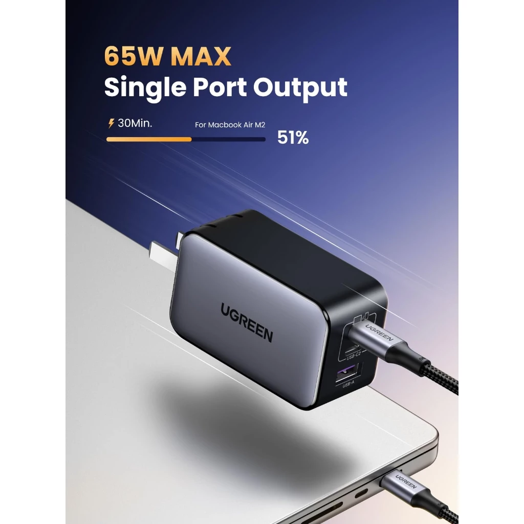 ที่ชาร์จติดผนัง UGREEN Nexode 65W GaN 3 พอร์ต พับเก็บได้ สำหรับโน้ตบุ๊คและสมาร์ทโฟน thumbnail 3