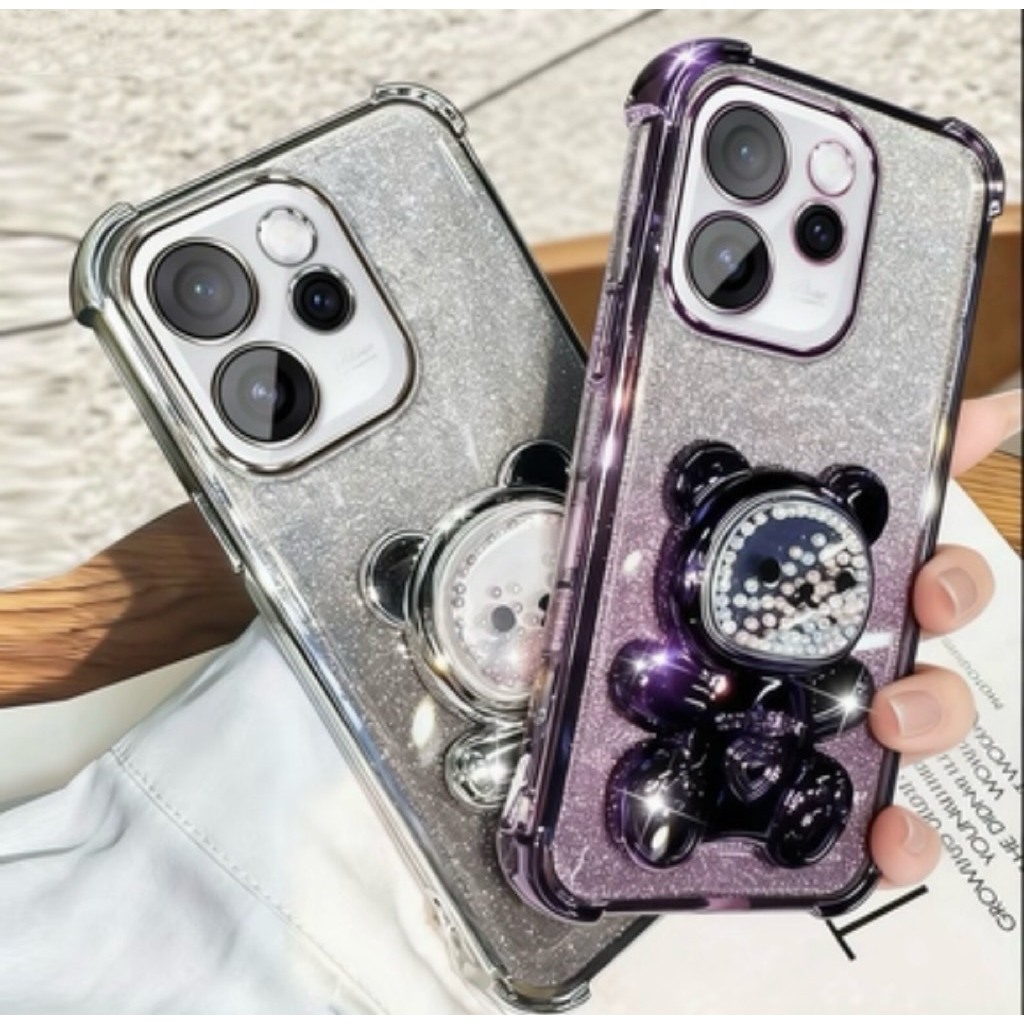 เคสขาตั้ง สำหรับ OPPO Reno16 16 16F  Reno15 Pro max 15F 14 14F 13 13F  X9 X9Pro กันกระแทก ป้องกันกล้อง หมีLOVE กริตเตอร์