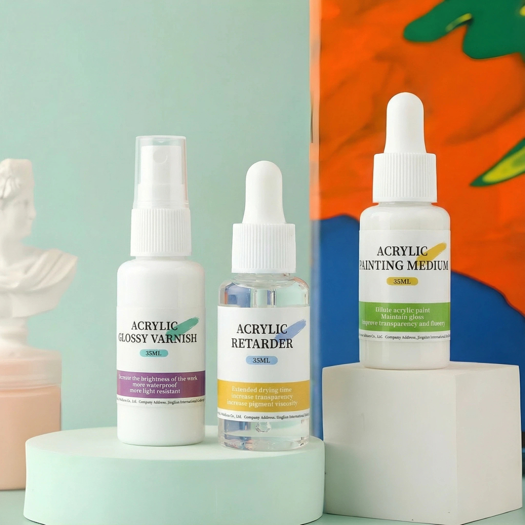 35ml น้ำยาผสมสีกันหนืดของภาพระบายสีตามตัวเลข ช่วยให้สีอะคริลิคแห้งช้าและเงางาม