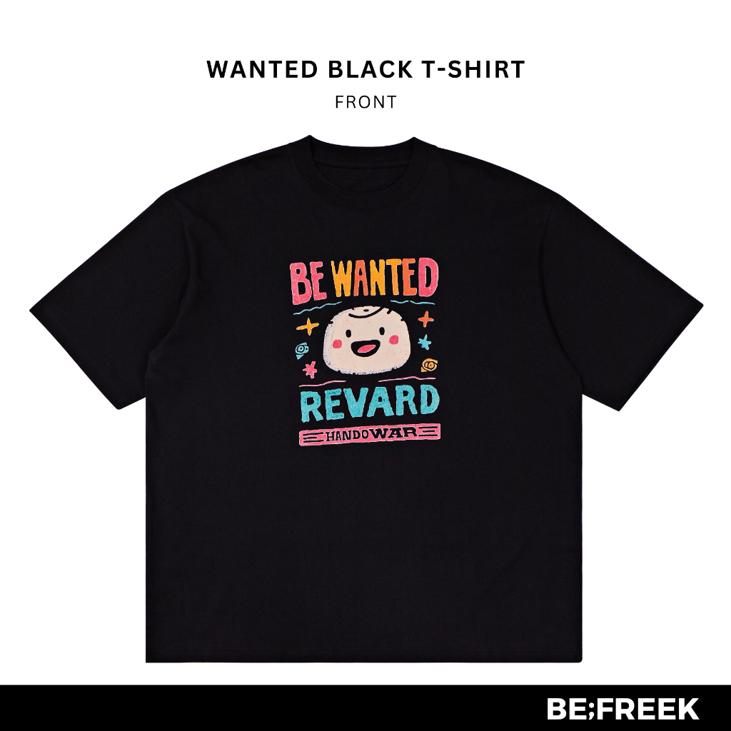 BE;FREEK เสื้อยืดสกรีนลาย WANTED ทรงใหม่ OVERSIZED สีดำ WANTED BLACK NEW OVERSIZED T-SHIRT