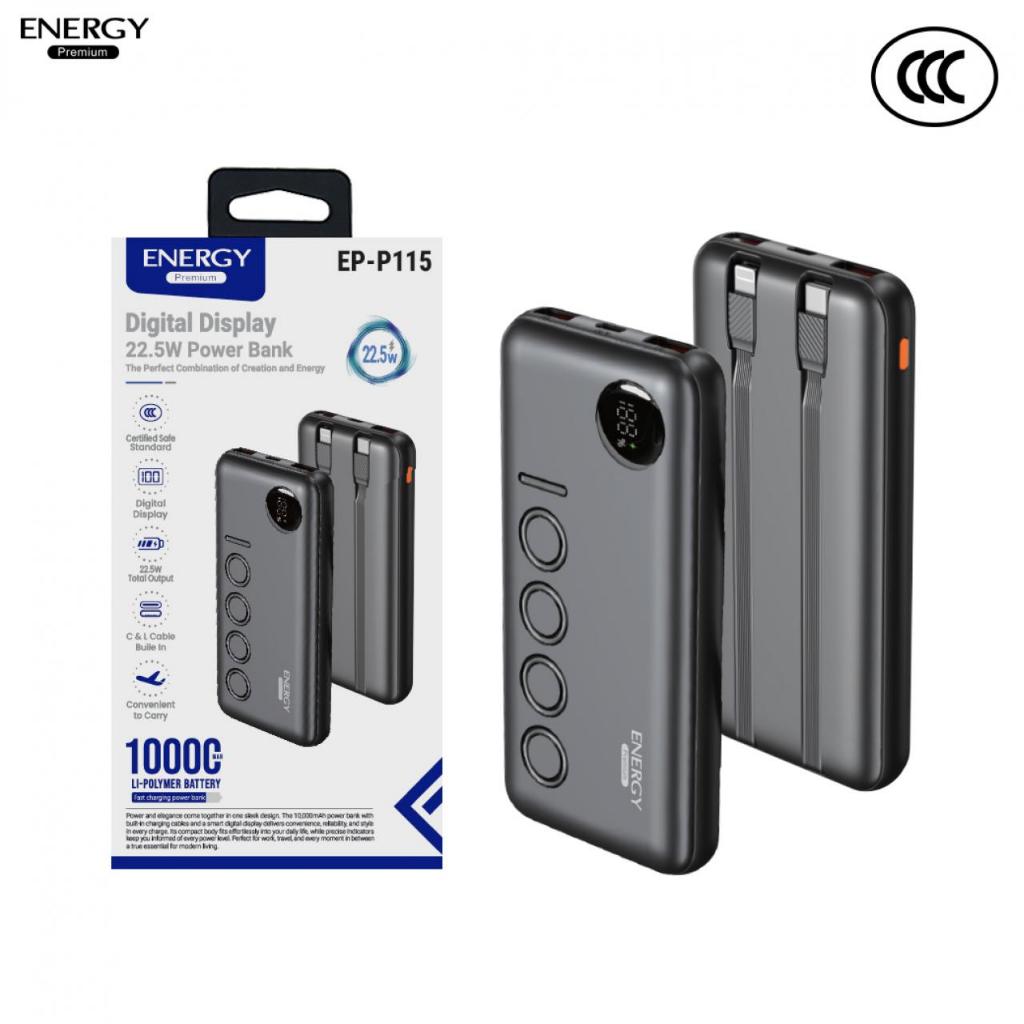 พาวเวอร์แบงค์ 10000mAh [CCC] ชาร์จเร็ว 22.5W 2 สายชาร์จในตัว ยี่ห้อ energy