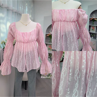 เสื้อญาญ่าโรซี่บางพิมพ์ลาย สาวอวบใส่ได้อกถึง 38นิ้ว Yaya Rosy Blouse