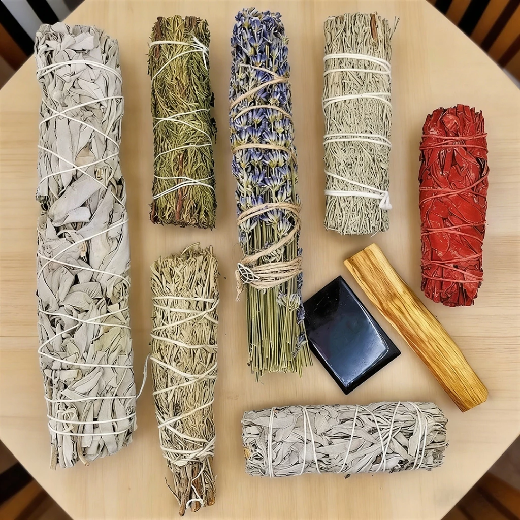 ล้างพลังงานลบ ไพ่ยิปซี หิน จักระออร่า White sage ขนาด 4 นิ้ว ชุดเซจ