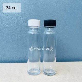 ขวดแก้วทรงสูง ขนาด 24 cc พร้อมจุกในและฝา